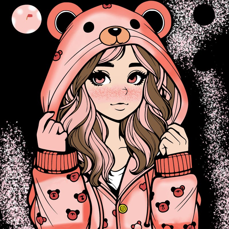 realistic girl in a animal pjs hoodie