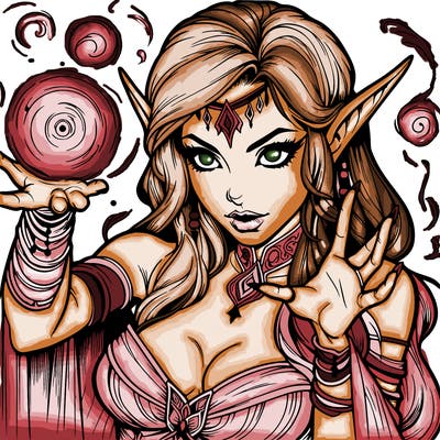 realistic scary beautiful elf sorceress casting spell