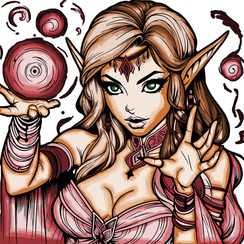 realistic scary beautiful elf sorceress casting spell