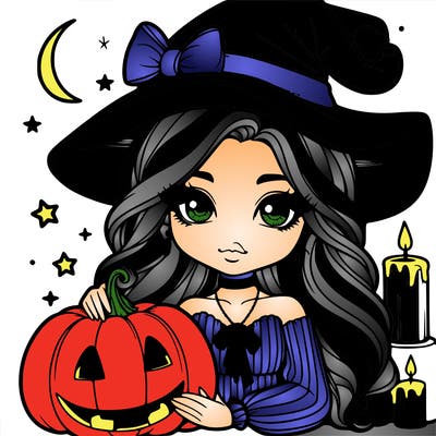 beautiful witch with a pumpkin