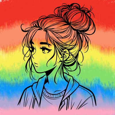 realistic teenage girl with a messy bun