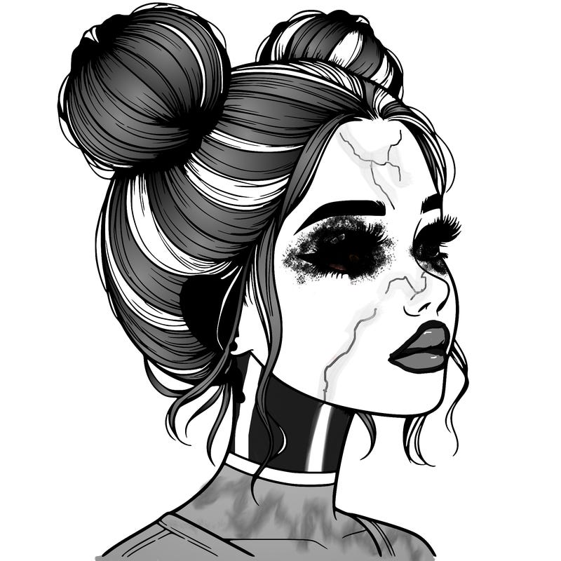 realistic girl with buns on the top of her head