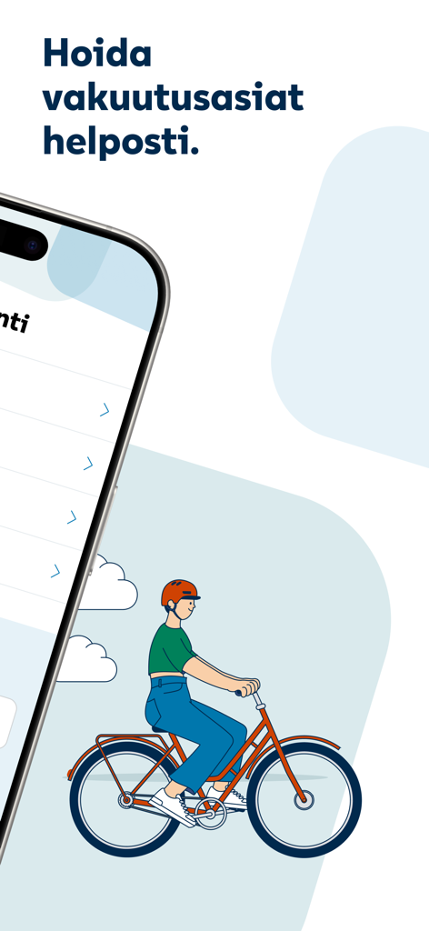 LähiTapiola - A person riding a bicycle illustrated on the Lahitapiola insurance app welcome screen
