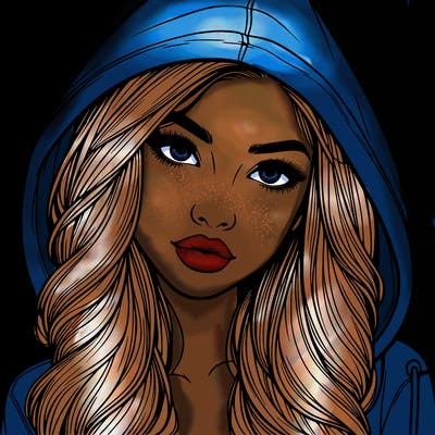 realistic beautiful girl with a hood on