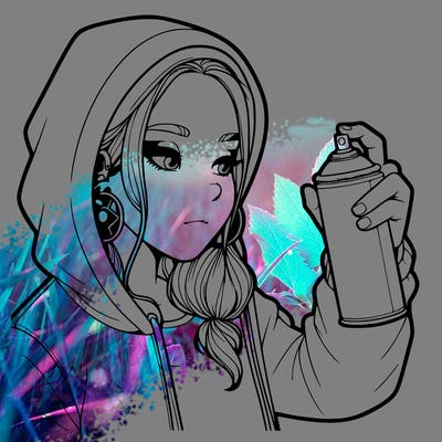 a realistic girl, spray painting