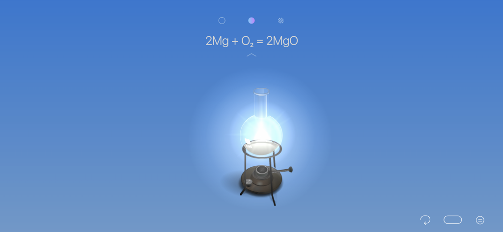 CHEMIST by THIX - A virtual chemistry experiment showing magnesium burning inside a flask with the chemical equation displayed above