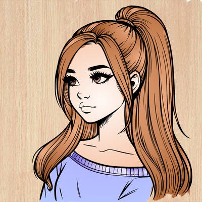 realistic girl with a high ponytail