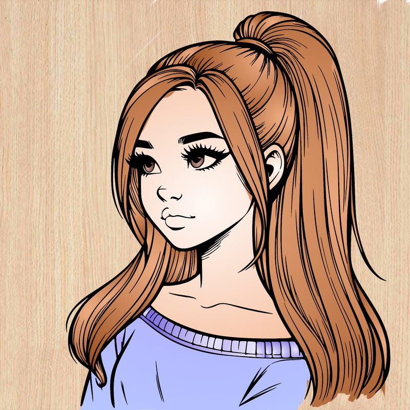 realistic girl with a high ponytail