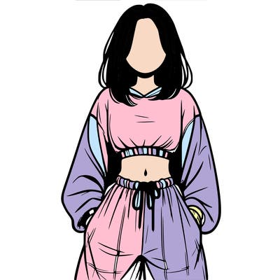 realistic girl faceless with baggy pants and a crop top