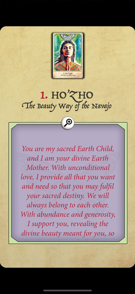 Earth Warriors Oracle Cards - Digital reading of the HOZHO oracle card from the Earth Warriors app featuring an inspirational message