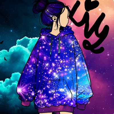 realistic girl with a oversized sweatshirt on and a bun