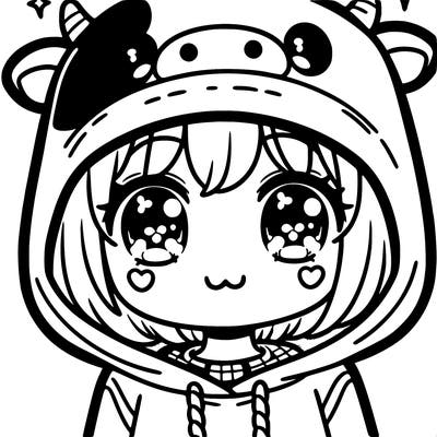 kawaii girl with cow hoodie