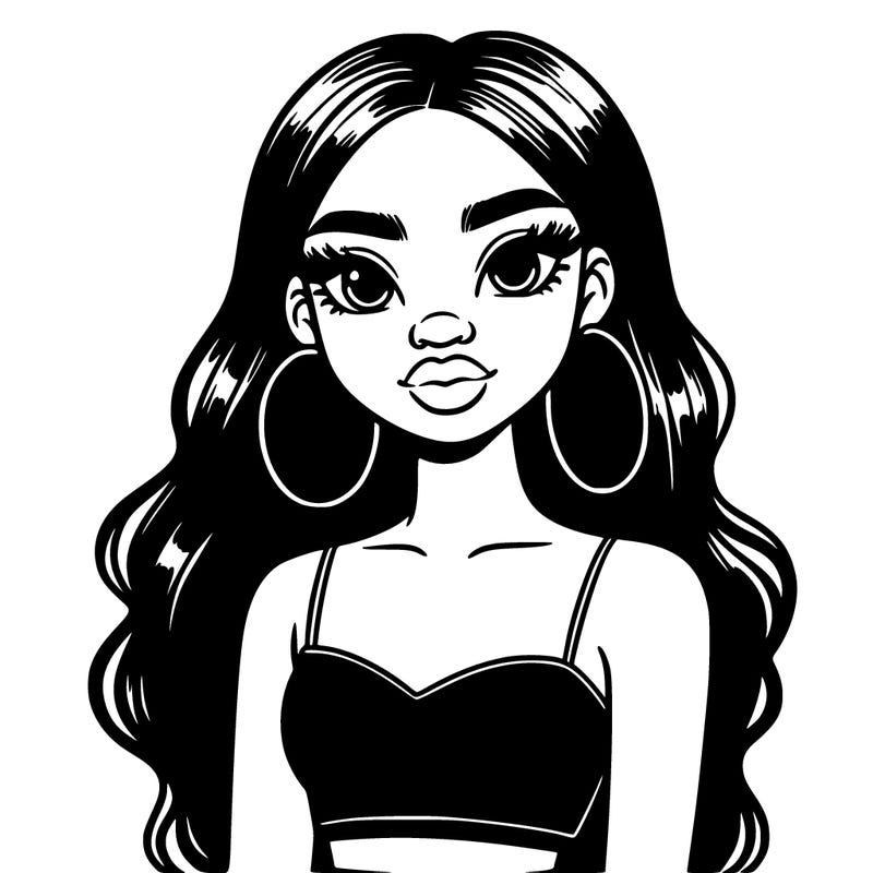black, beautiful girl with hoop earrings, and a crop top