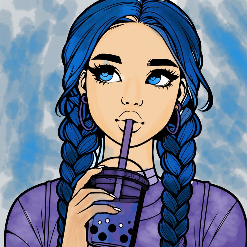 realistic girl with braided hair drinking boba