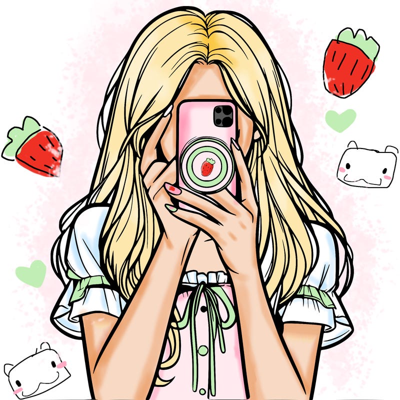 a realistic girl holding her phone taking pictures