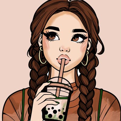 realistic girl with braided hair drinking boba