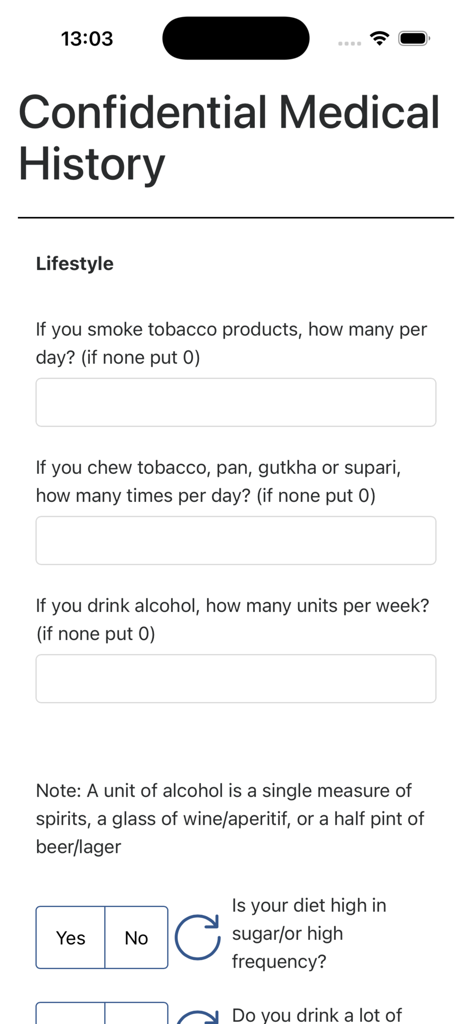 Clinipad Soei - Clinipad Soei digital confidential medical history form with lifestyle questionnaire