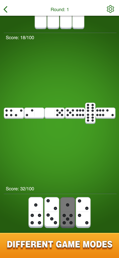 Dominoes: Tile Domino Game - Classic dominoes gameplay on a green board with tiles and scoring displayed