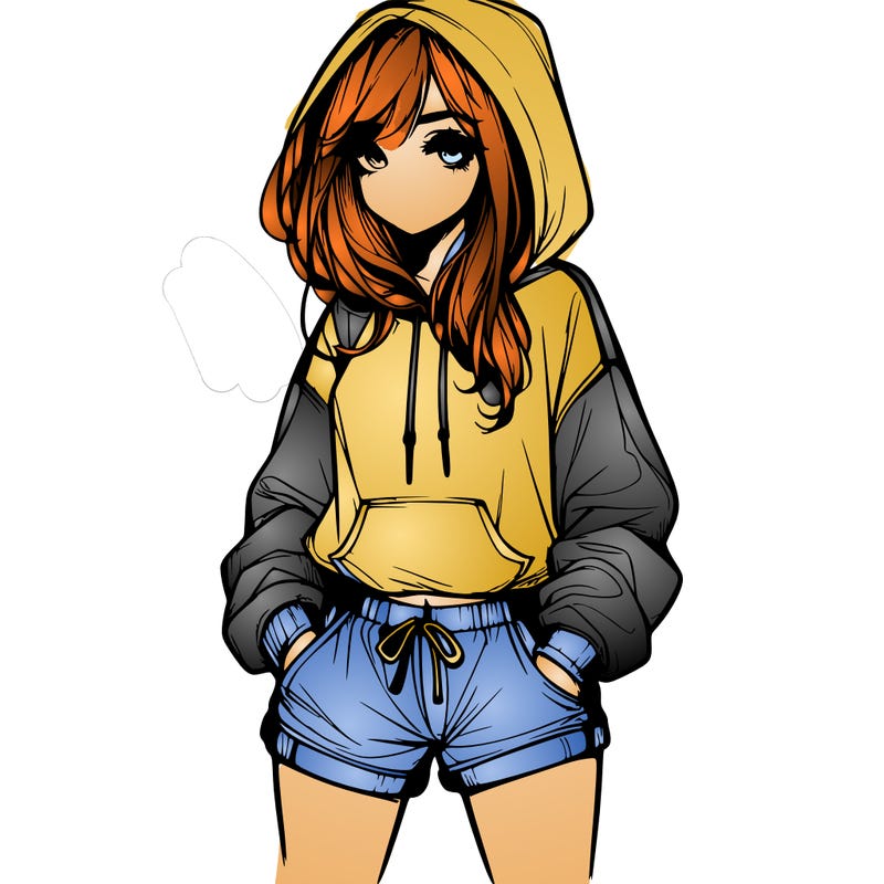 realistic girl in shorts and hoodie