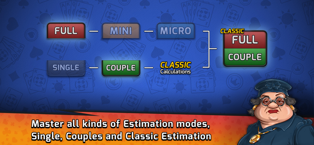 Screen displaying Pocket Estimation game modes like Single, Couples, and Classic.