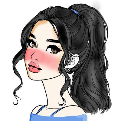 realistic girl with a ponytail on her hair and lips