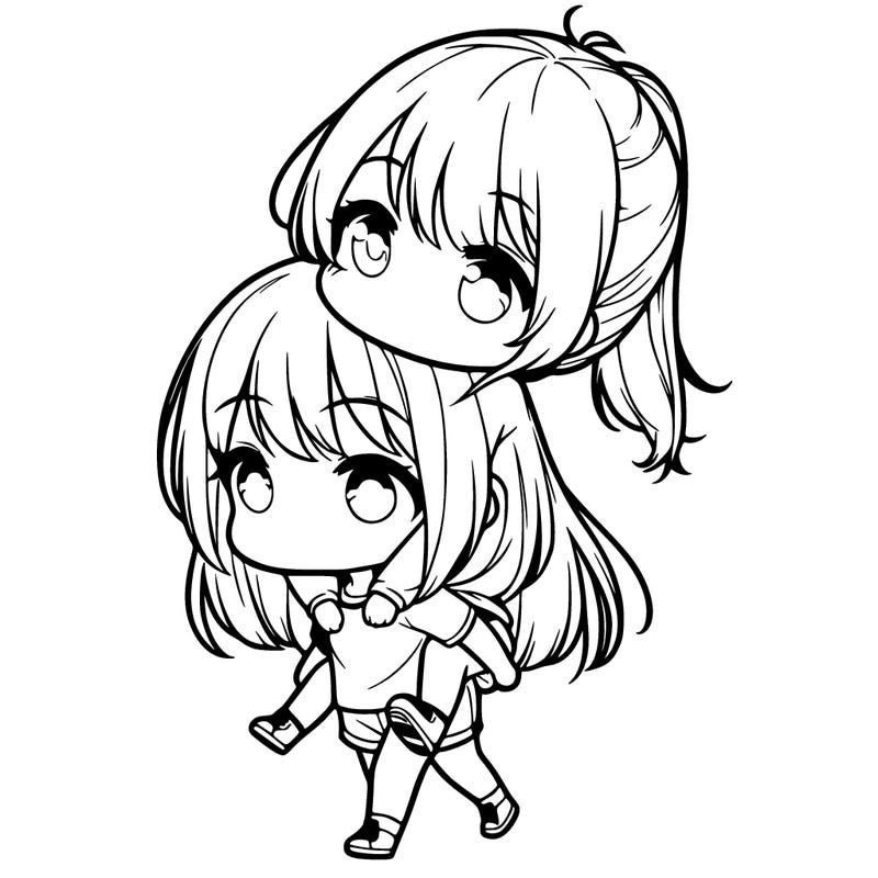 chibi girl giving a piggyback to a other chibi girl