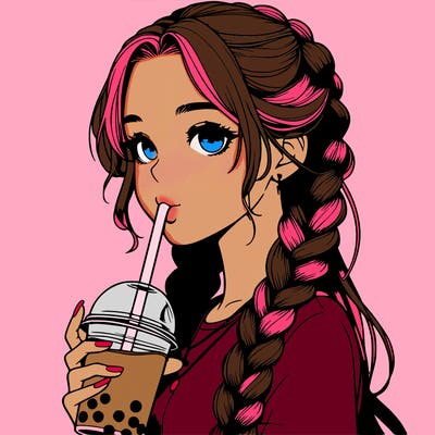 realistic girl with braided hair drinking boba
