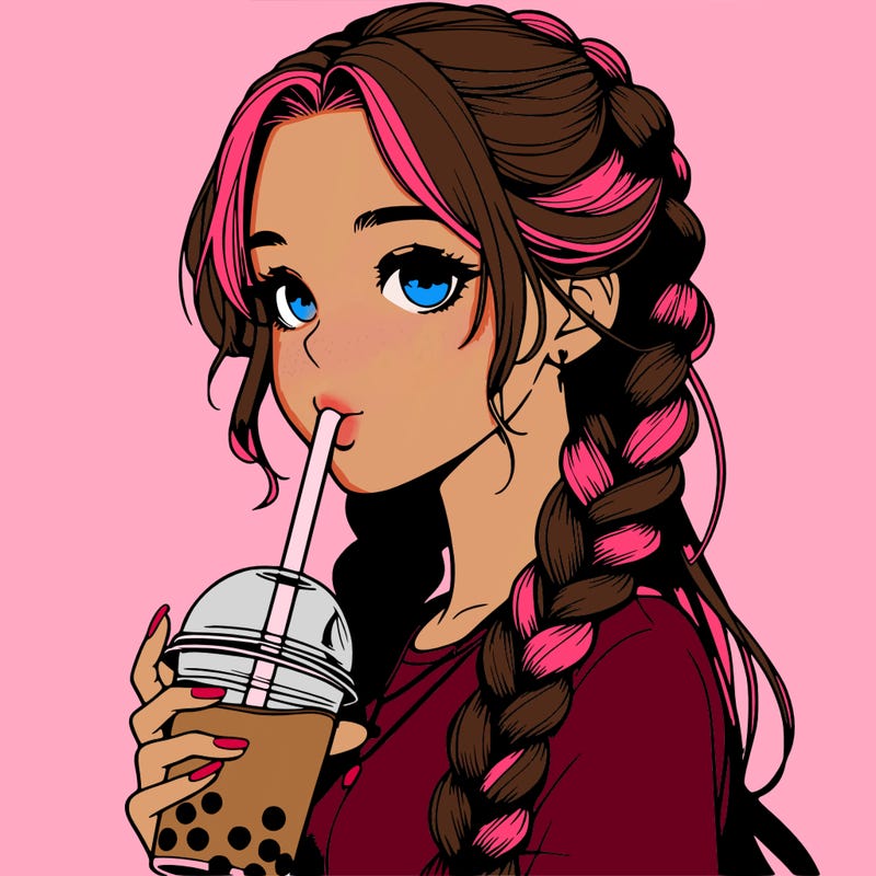 realistic girl with braided hair drinking boba