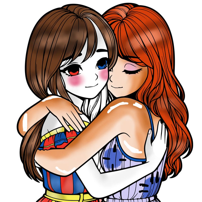 realistic girls hugging