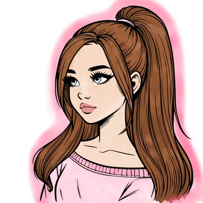 realistic girl with a high ponytail