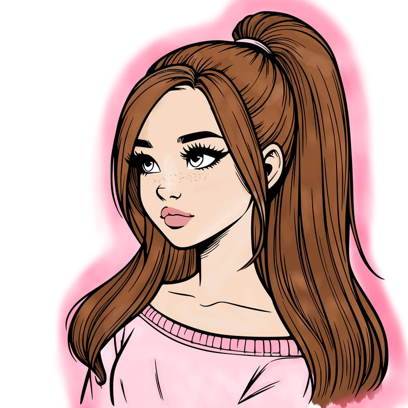 realistic girl with a high ponytail