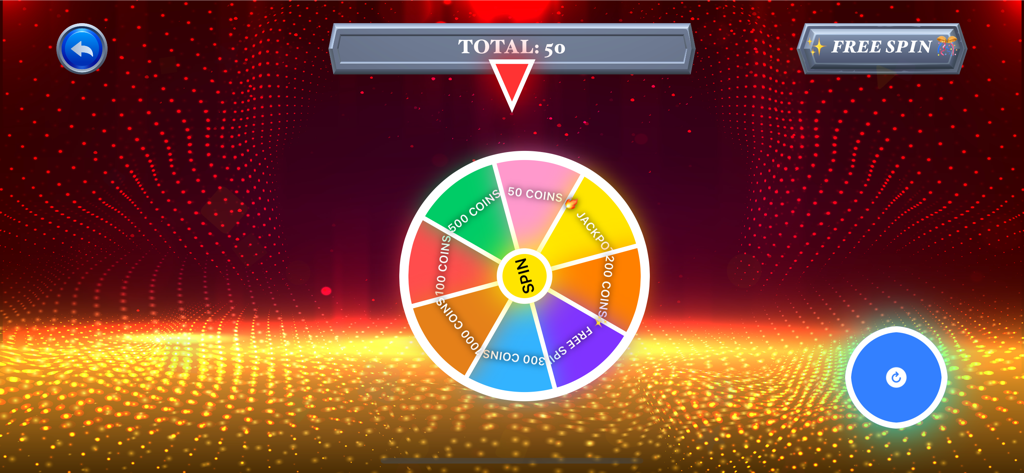 A colorful prize wheel in the Jellyfish Jackpot mode of the HyperLuck Slots Station app featuring a glowing golden background and various rewards.