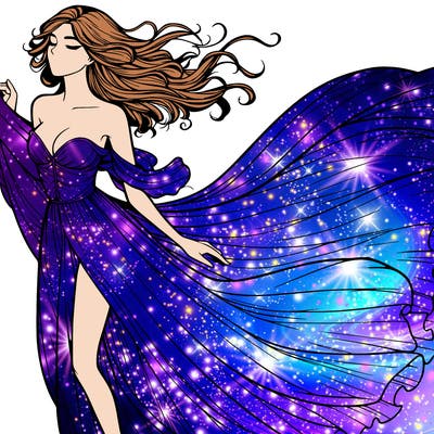 realistic woman in dress flowing the the wind