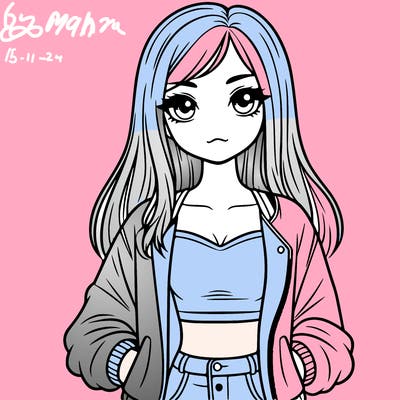 girl with long hair a crop top and a jacket