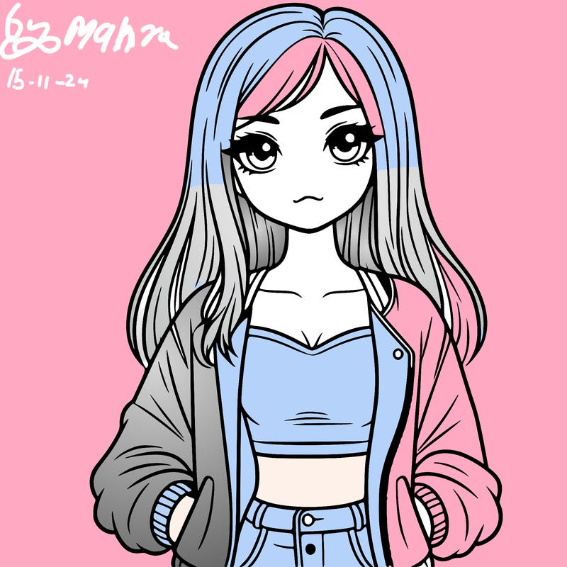 girl with long hair a crop top and a jacket
