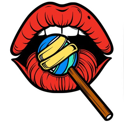 lips with lollipop in mouth