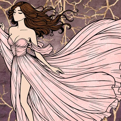 realistic woman in dress flowing the the wind