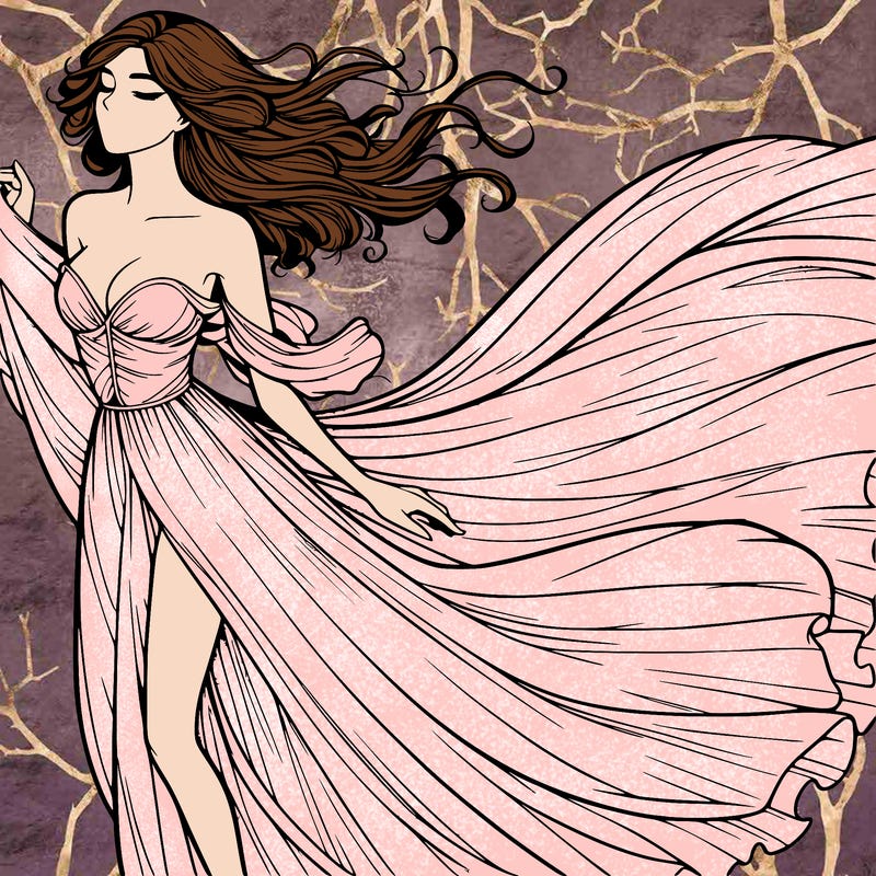 realistic woman in dress flowing the the wind