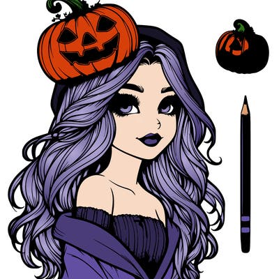 realistic  girl with  a halloween themed look