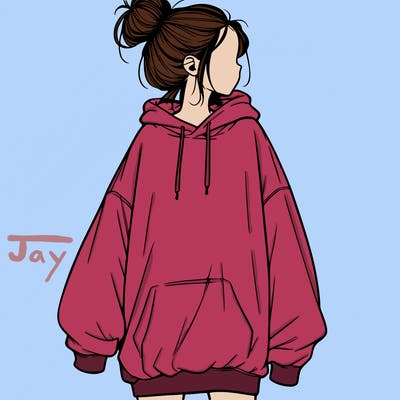 realistic girl with a oversized sweatshirt on and a bun