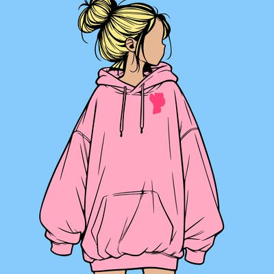 realistic girl with a oversized sweatshirt on and a bun