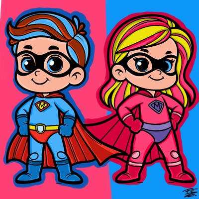 2 superheroes one is a boy of 5 and one is a girl 3 years