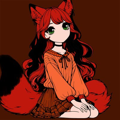 realistic girl with fox ears and tail
