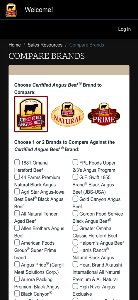 Brand Dashboard - Interface for comparing Certified Angus Beef brands against other meat industry competitors