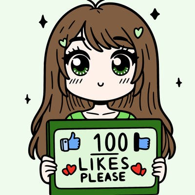 a girl with a sign saying 100 likes,please