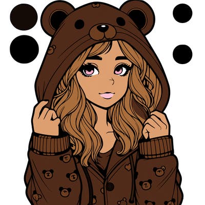 realistic girl in a animal pjs hoodie
