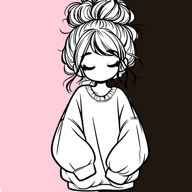 girl with baggy sweatshirt and messy bun