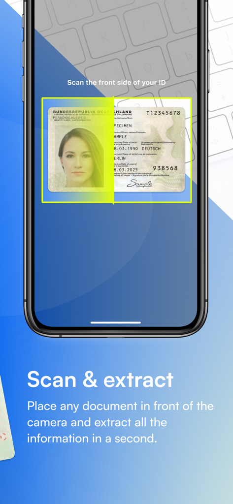 IDSafe app interface scanning a government ID card to extract data