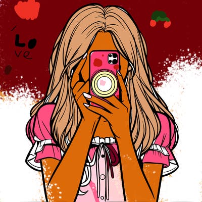 a realistic girl holding her phone taking pictures