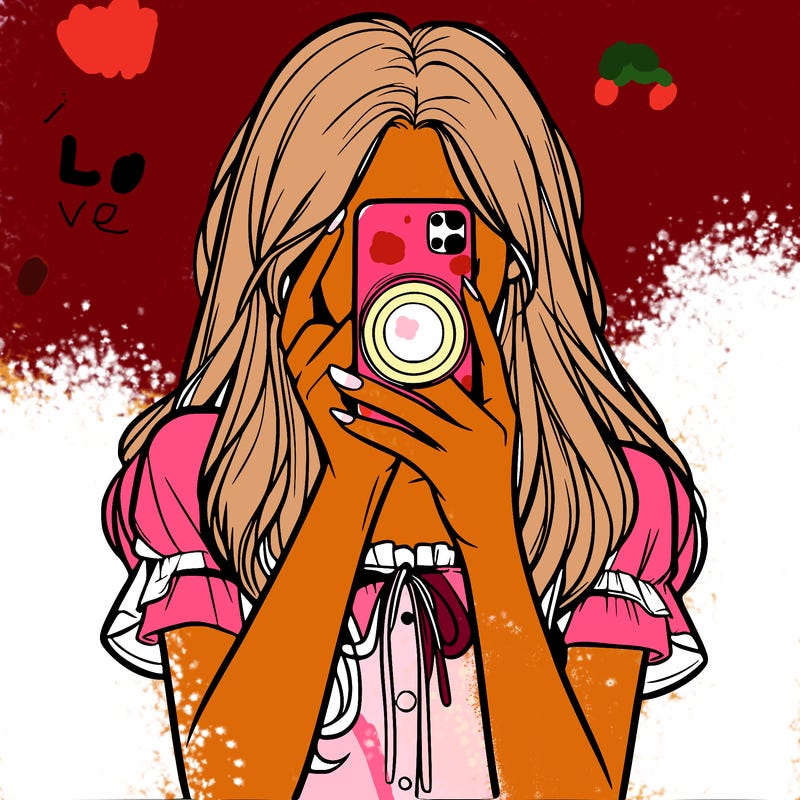 a realistic girl holding her phone taking pictures